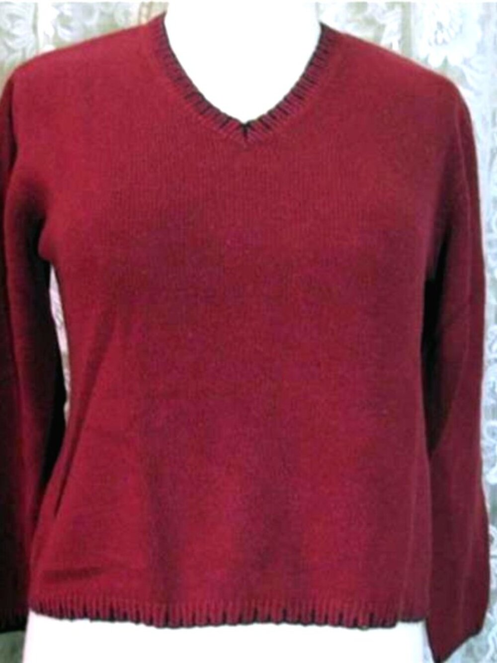 Rose Red Ramie & Acrylic Knit Sweater Size L Cherokee